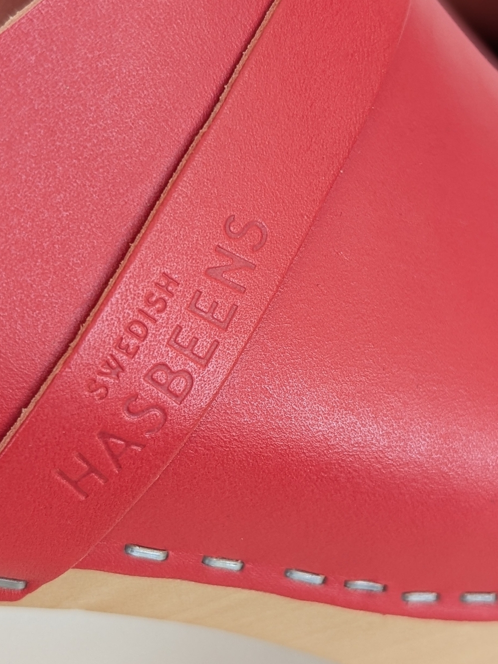 Swedish Hasbeens Red Slip In Classic Clog - Picture 8 of 9